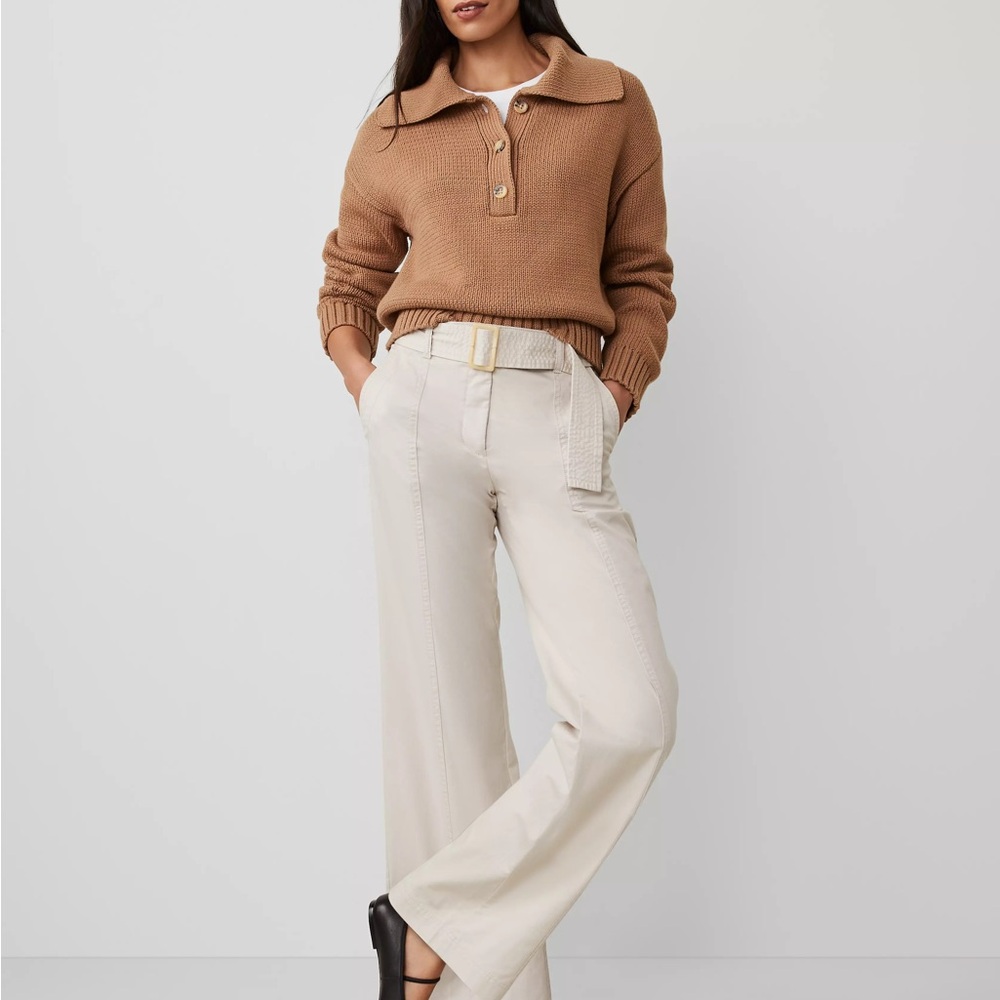 ANN TAYLOR SIZE 4 BELTED UTILTY PANT COTTON TAHINI TAN BEIGE KHAKI STONE